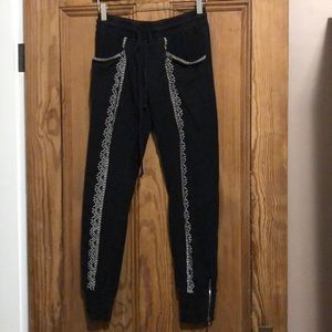 Johnny Was Black Embroidered Joggers